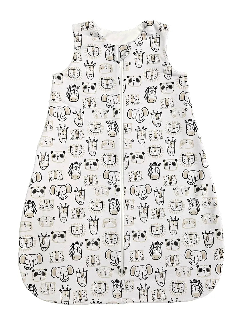 Cotton Sleeping Bag - Black and white safari animals