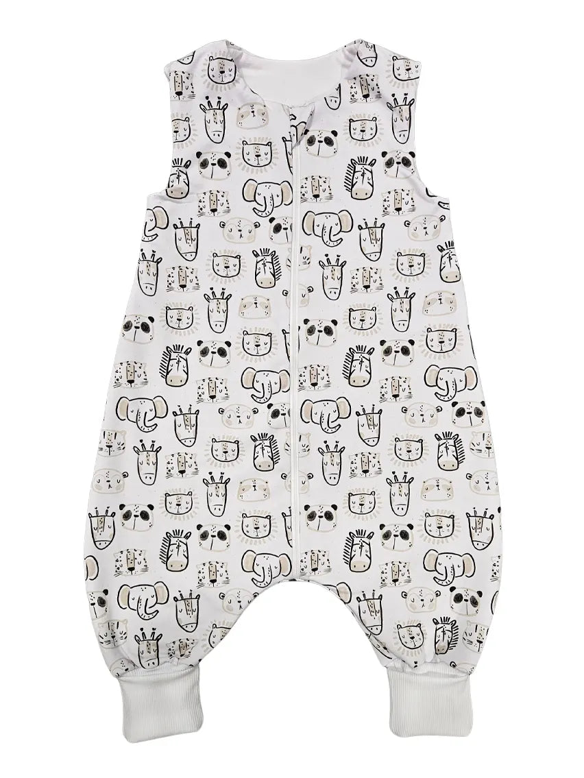 Cotton Sleeping Bag with Legs - Black and white safari animals