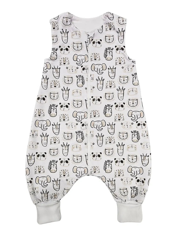 Cotton Sleeping Bag with Legs - Black and white safari animals