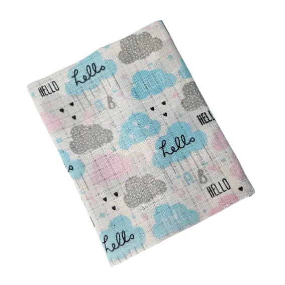 Children's Cotton Tetra Diaper 70x70cm - Blue and Pink Clouds