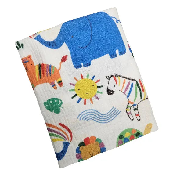 Children's Premium Muslin Tetra Diaper 65x65cm - Rainbow Animals