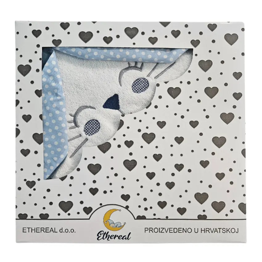Cotton Towel 100x100cm - Embroidered - Light Blue Bunny