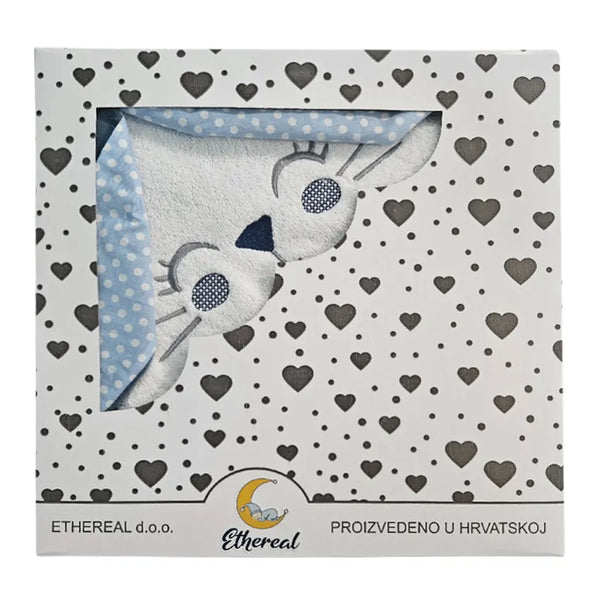 Cotton Towel 100x100cm - Embroidered - Light Blue Bunny