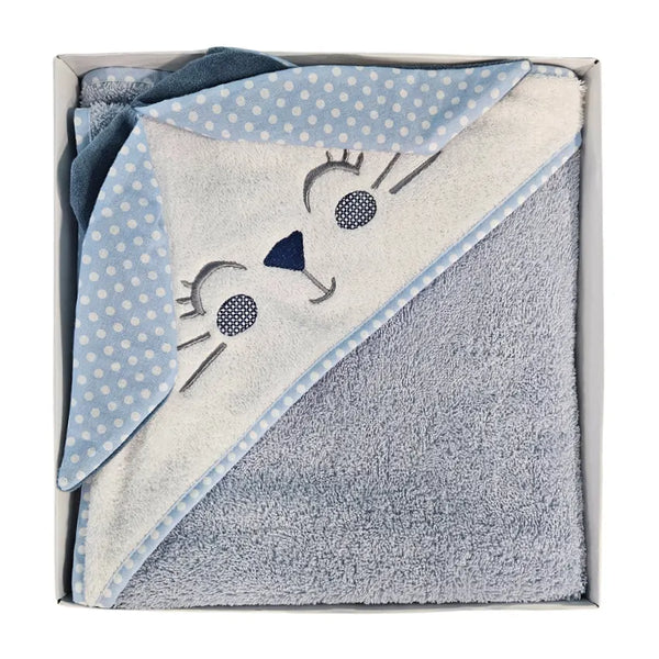 Cotton Towel 75x75cm - Embroidered - Light Blue Bunny