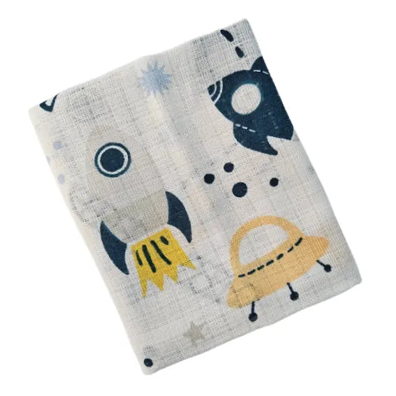 Children's Cotton Tetra Diaper 70x70cm - Space and Rocket