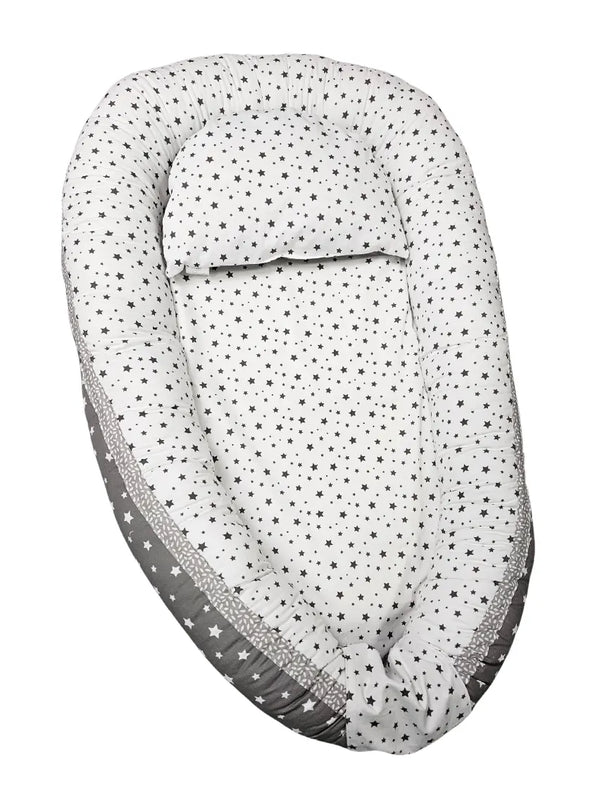 Baby Nest - Double-sided - White stars and little gray stars