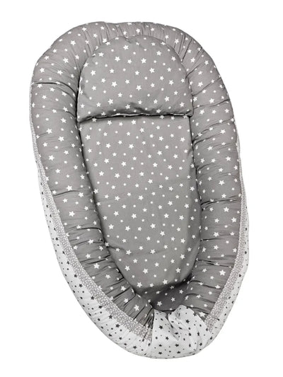 Baby Nest - Double-sided - White stars and little gray stars