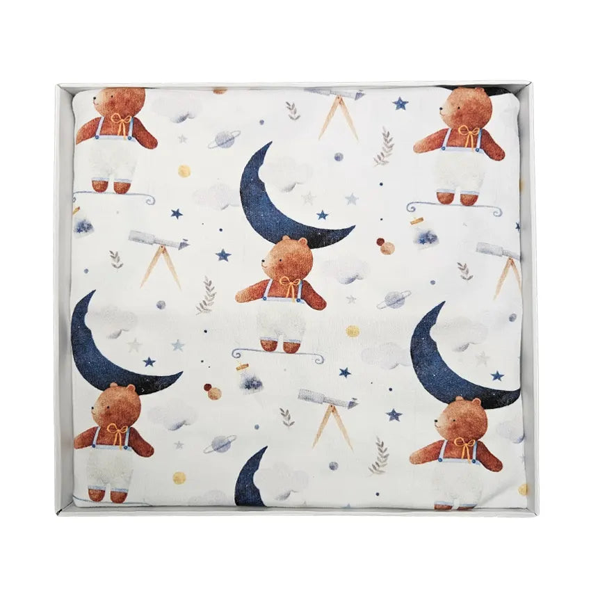 Premium cotton blanket - organic cotton - Bear reaching the moon