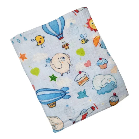 Children's Premium Muslin Tetra Diaper 65x65cm - Clouds Elephants