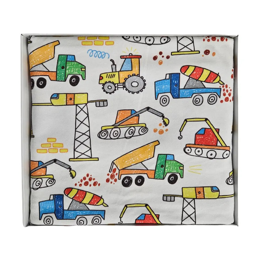 Premium Cotton Blanket - Organic Cotton - Construction Machines Drawing