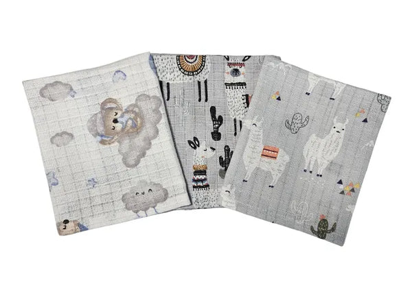 Cotton Tetra Cloths 30x30cm - Set 3/1 - Bear on a Cloud and Llamas