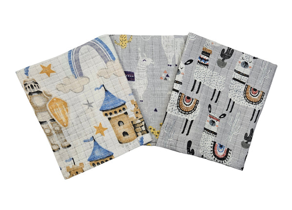 Cotton Tetra Cloths 30x30cm - Set 3/1 - Castle and Llamas