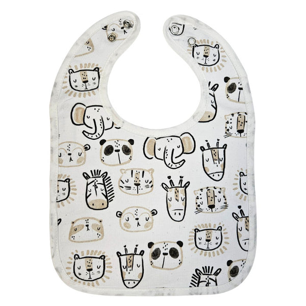 Bib with waterproof backing - Black and white safari animals