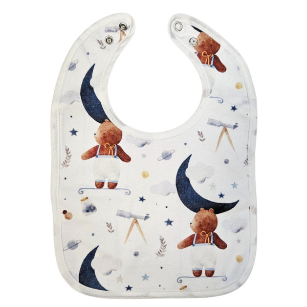 Bib with waterproof backing - Bear reaching the moon