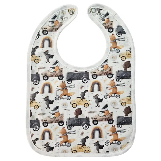 Bib with waterproof backing - The bear and the raccoon