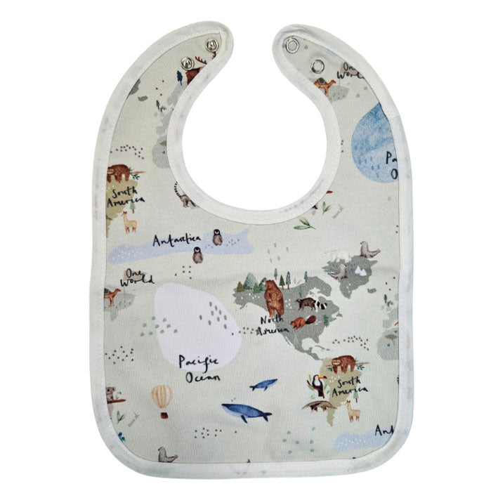 Bib with waterproof backing - Map of the world