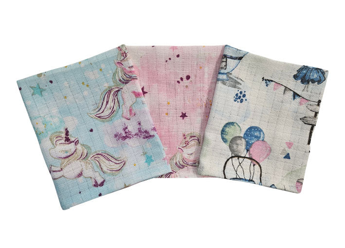 Cotton Tetra Cloths 30x30cm - Blue and Pink Unicorn