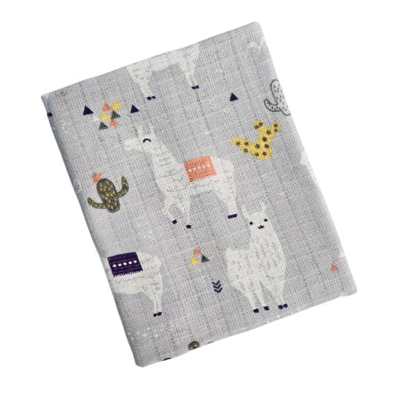 Children's Cotton Tetra Diaper 70x70cm - Gray Llamas