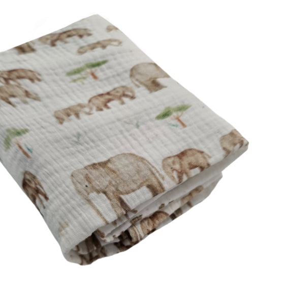 Muslin Tetra Blanket - D. Mama and Baby Elephant