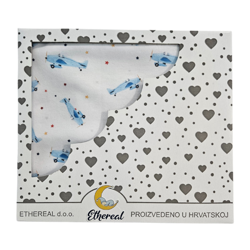 Premium cotton blanket - organic cotton - Small blue planes