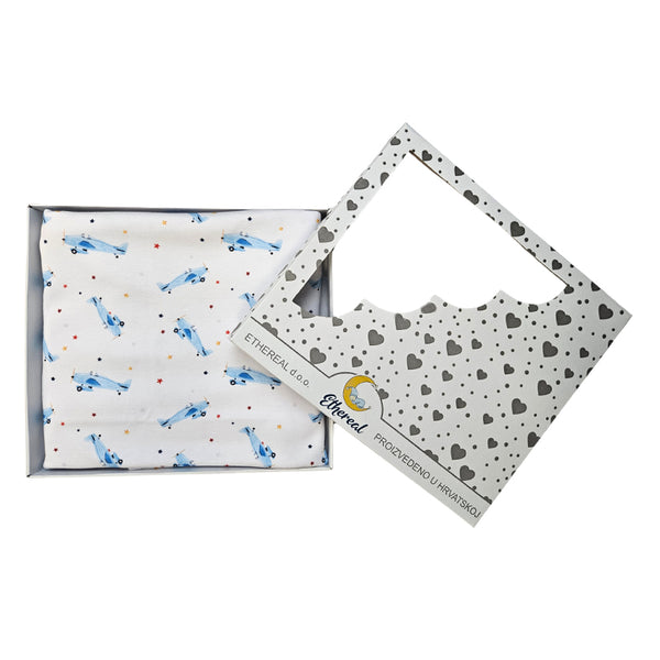 Premium cotton blanket - organic cotton - Small blue planes
