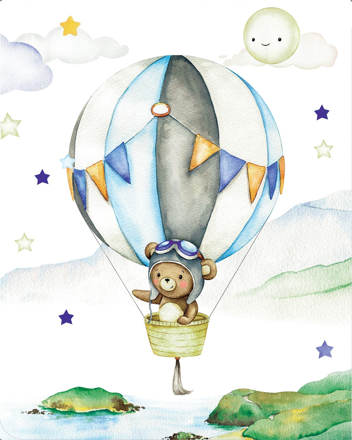 Muslin Double Layer Tetra Blanket 80x100cm - Bear on Hot Air Balloon