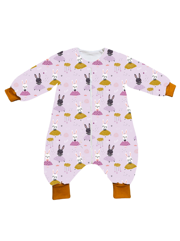Muslin sleeping bag with legs, sleeves, and filling - Lilac bunny