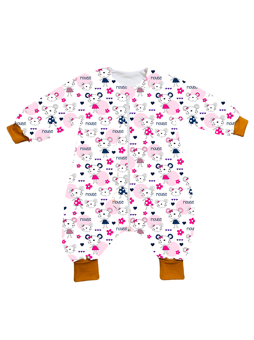 Muslin sleeping bag with legs, sleeves, and filling - PinkMousie