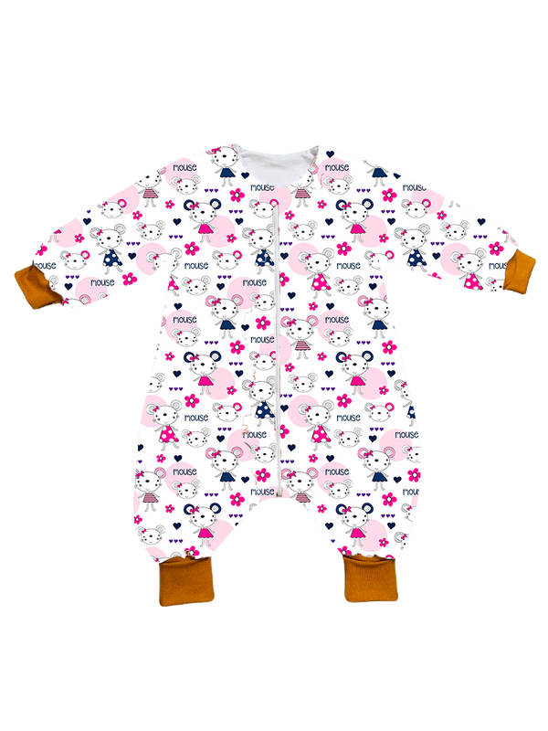 Muslin sleeping bag with legs, sleeves, and filling - PinkMousie