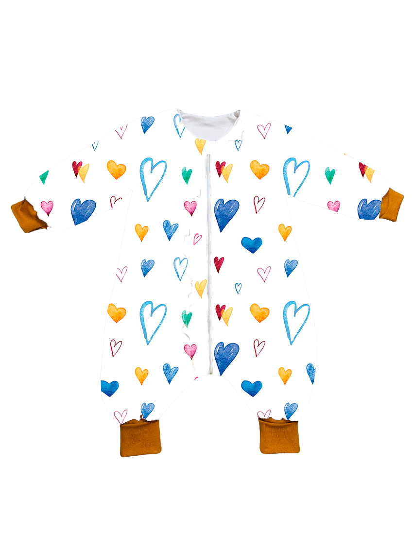 Muslin vreća za spavanje s nogavicama, rukavima i punilom - Playful hearts