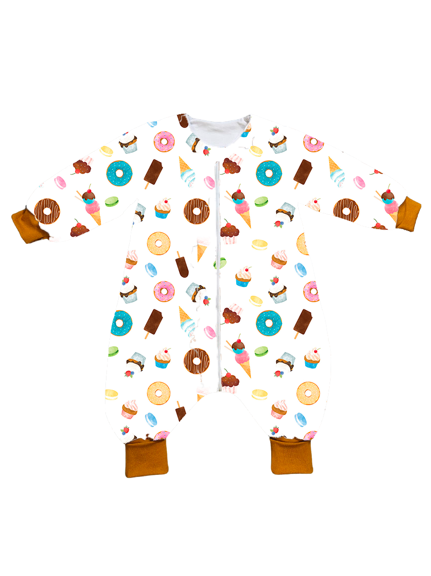 Muslin sleeping bag with legs, sleeves, and filling - Sweet Candy