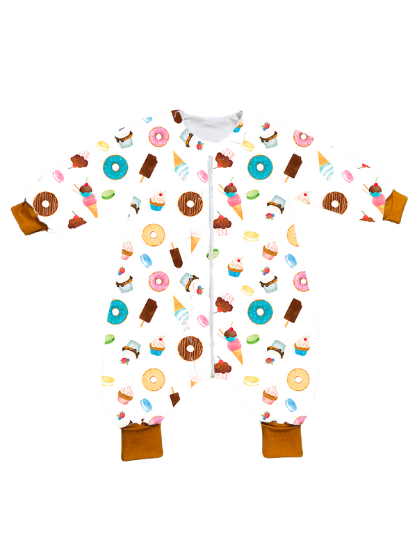 Muslin sleeping bag with legs, sleeves, and filling - Sweet Candy