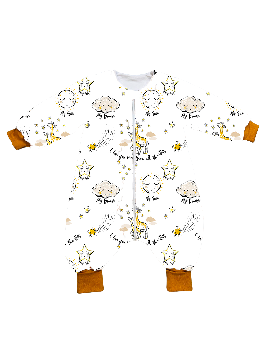 Muslin sleeping bag with legs, sleeves, and filling - Love you more than all the stars