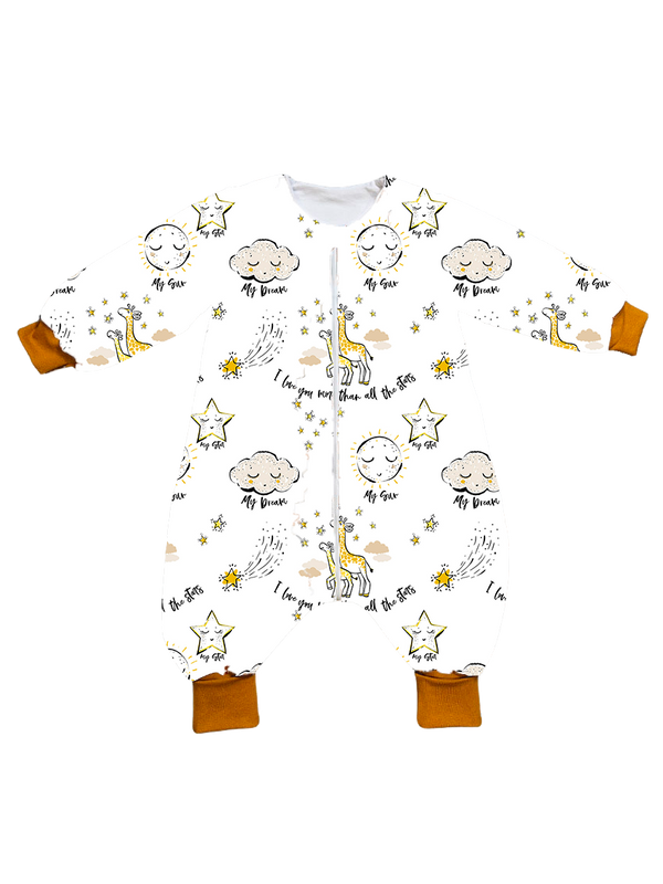 Muslin sleeping bag with legs, sleeves, and filling - Love you more than all the stars