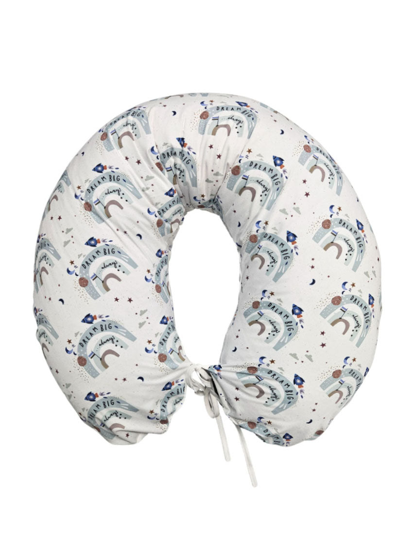 Nursing Pillow with Cotton Cover 130cm - Dream big rainbow and blue stars