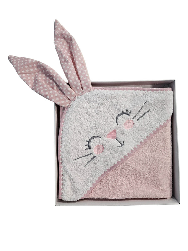 Cotton Towel 75x75cm - Embroidered - Pink Bunny