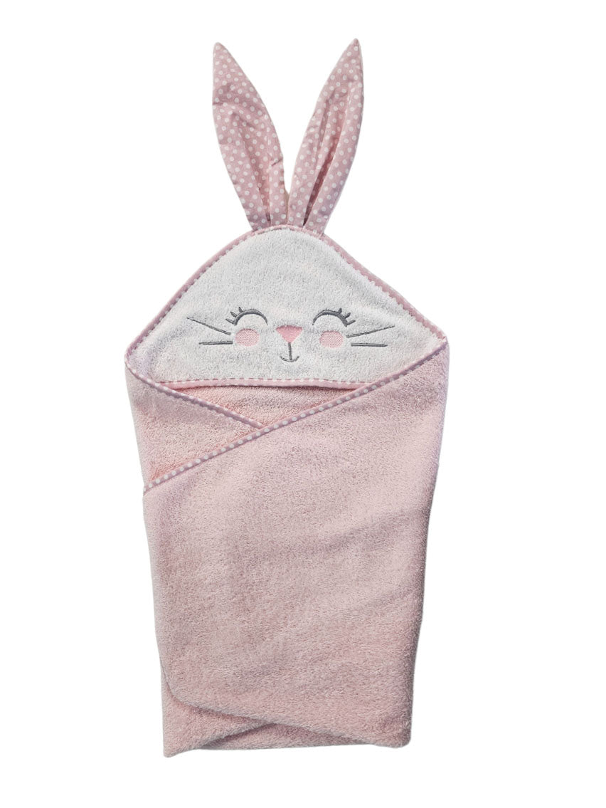 Cotton Towel 75x75cm - Embroidered - Pink Bunny