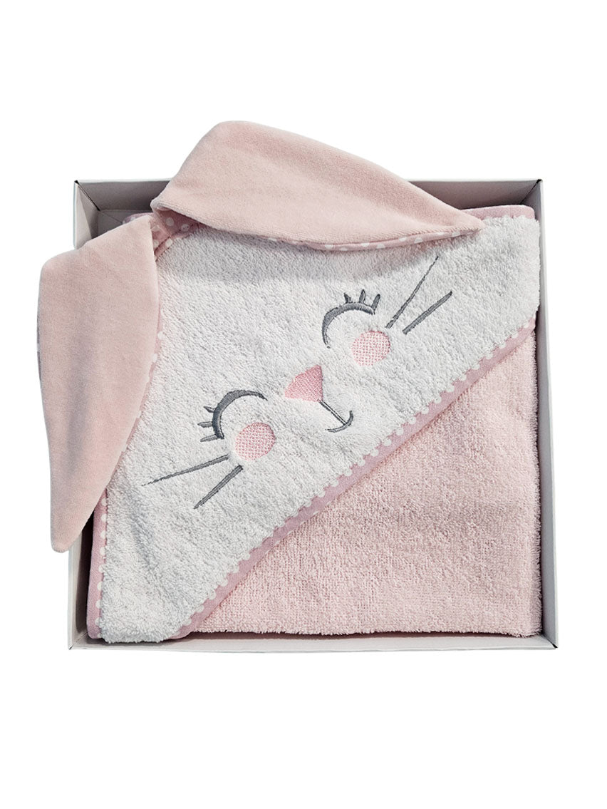 Cotton Towel 75x75cm - Embroidered - Pink Bunny