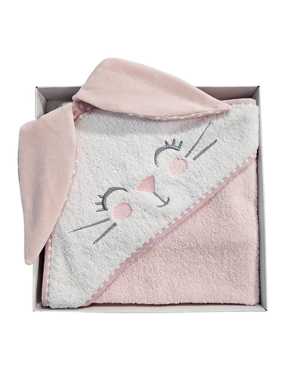 Cotton Towel 75x75cm - Embroidered - Pink Bunny