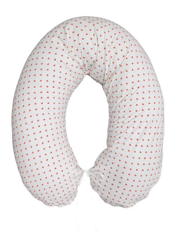 Nursing and Sleeping Pillow 170 cm with Cotton Cover - Red Hearts