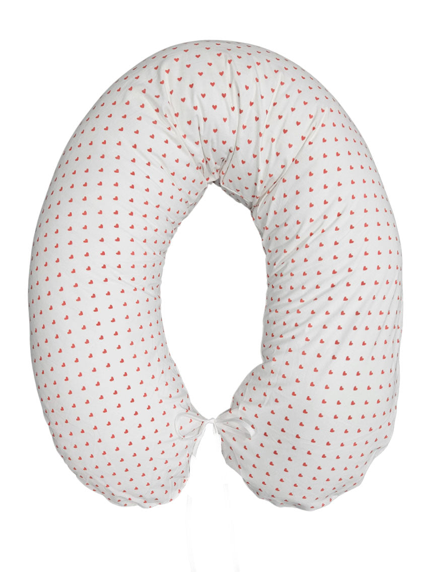 Nursing and Sleeping Pillow 170 cm with Cotton Cover - Red Hearts