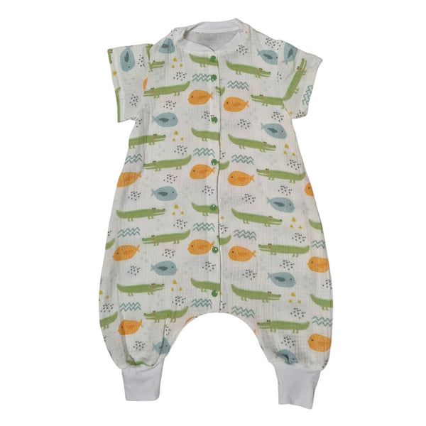 Single-layer muslin sleeping bag with legs - Crocodile