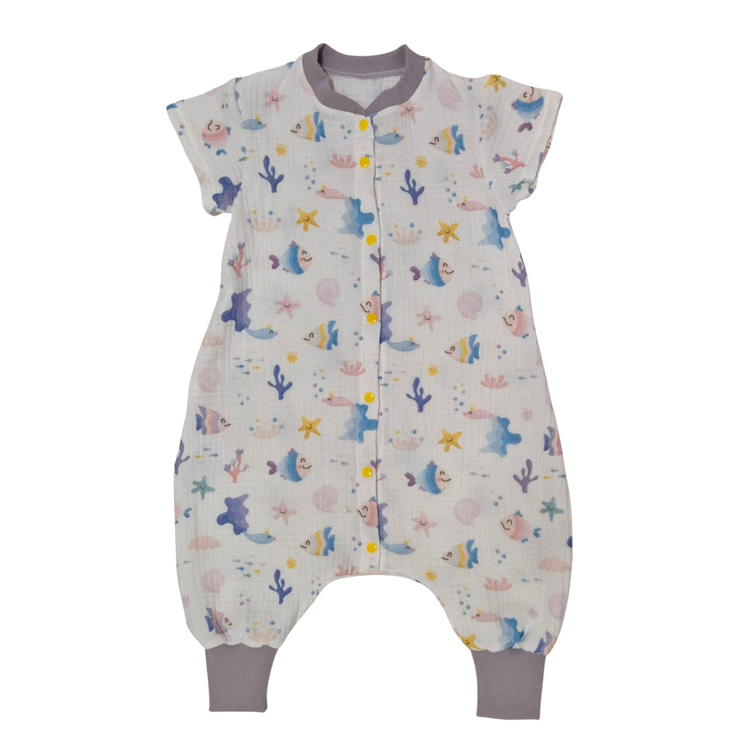 Single-layer muslin sleeping bag with legs - Colorful fish