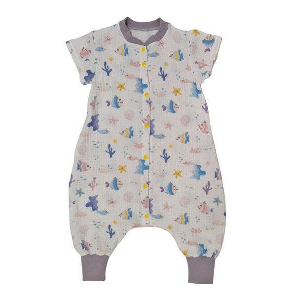 Single-layer muslin sleeping bag with legs - Colorful fish