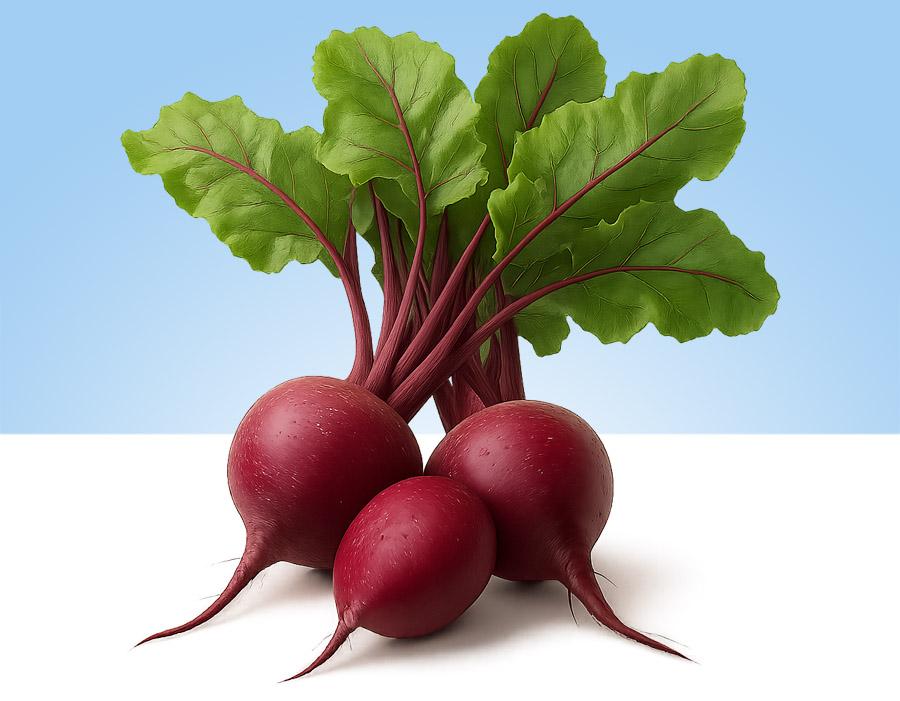 Remolacha fresca en manojo con hojas verdes