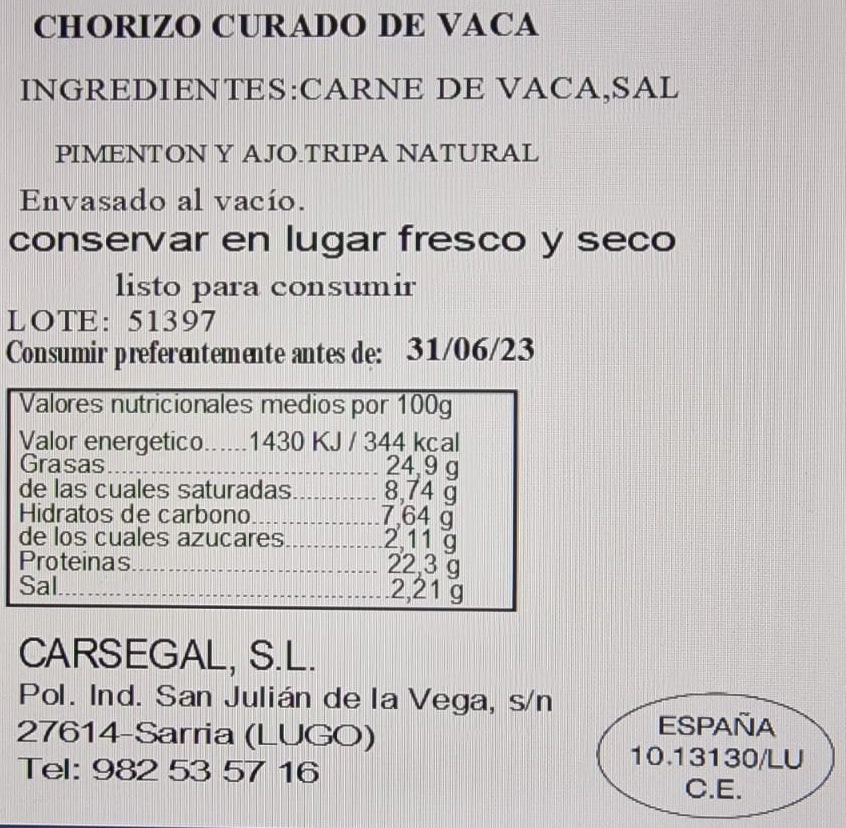 CHORIZO DE BOEUF SEC