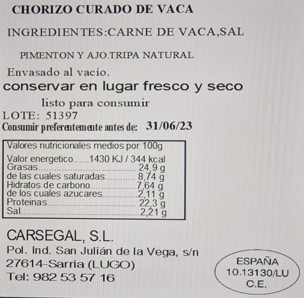 CHORIZO DE BOEUF SEC