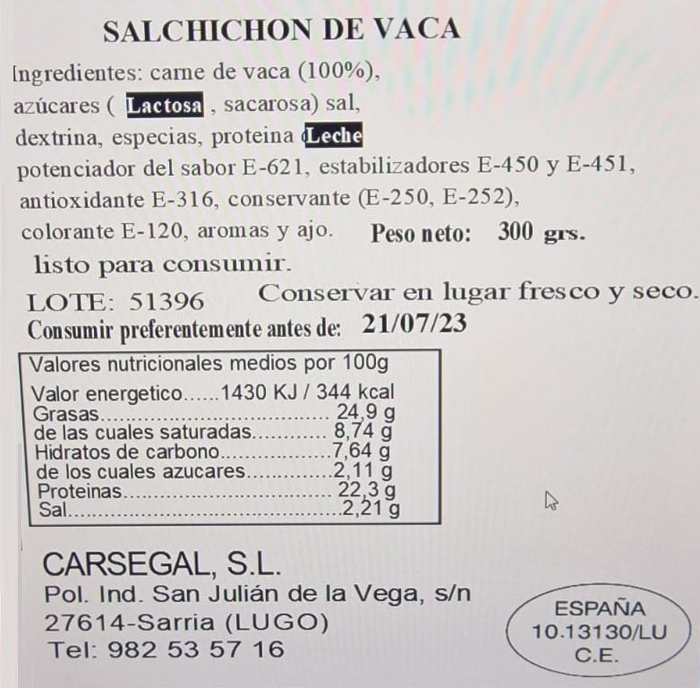 SAUCISSE DE BOEUF SÉCHÉE