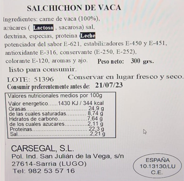 SAUCISSE DE BOEUF SÉCHÉE