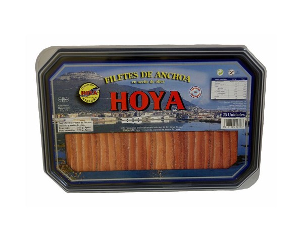 Envase de plástico con anchoas cantábricas en aceite de oliva HOYA 300g